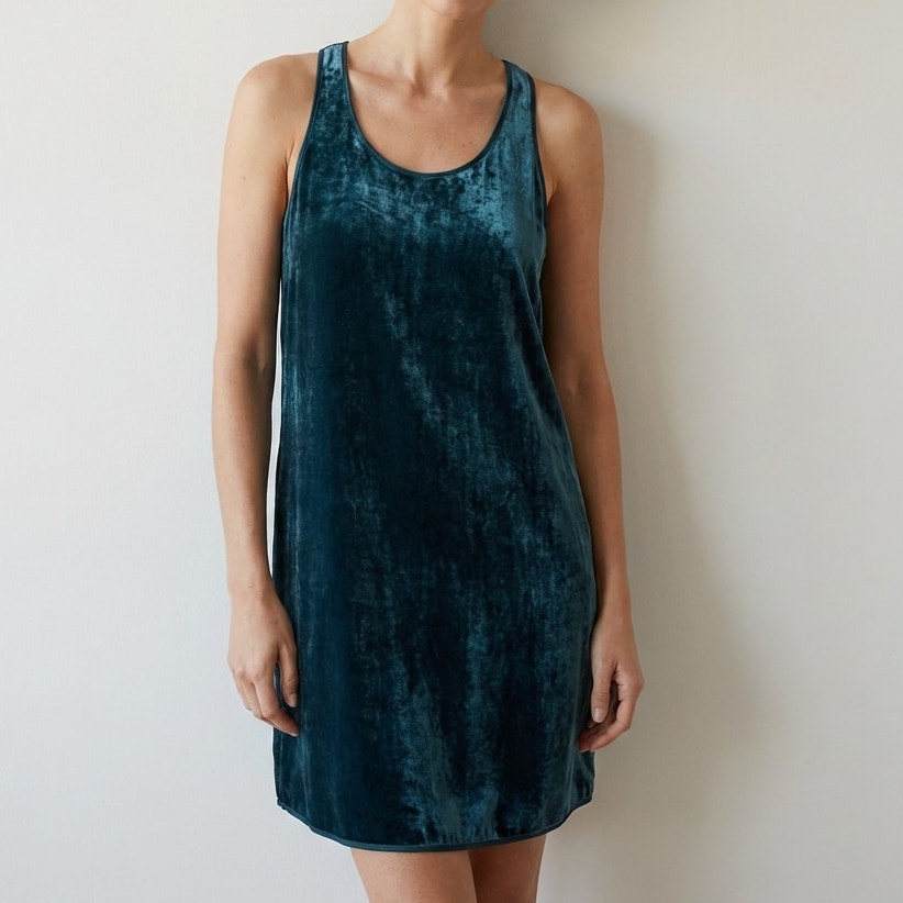 Theory Velvet Silk Blend Teal Tank Mini Dress, Size 4